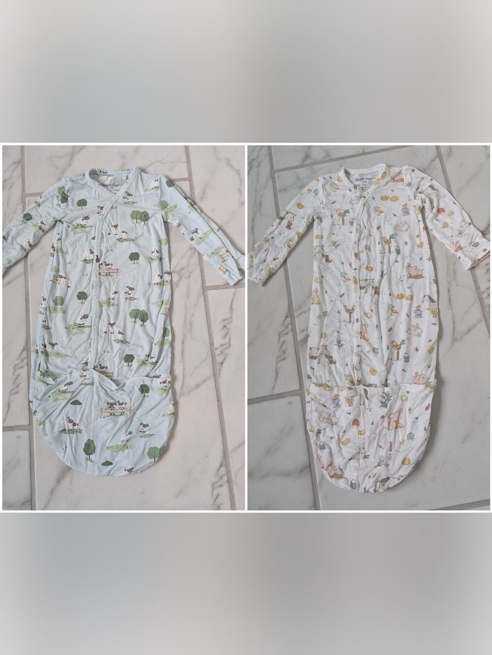 Lot Of 2 Gender Neutral Angel Dear Bamboo Kimono Gowns 0-3m